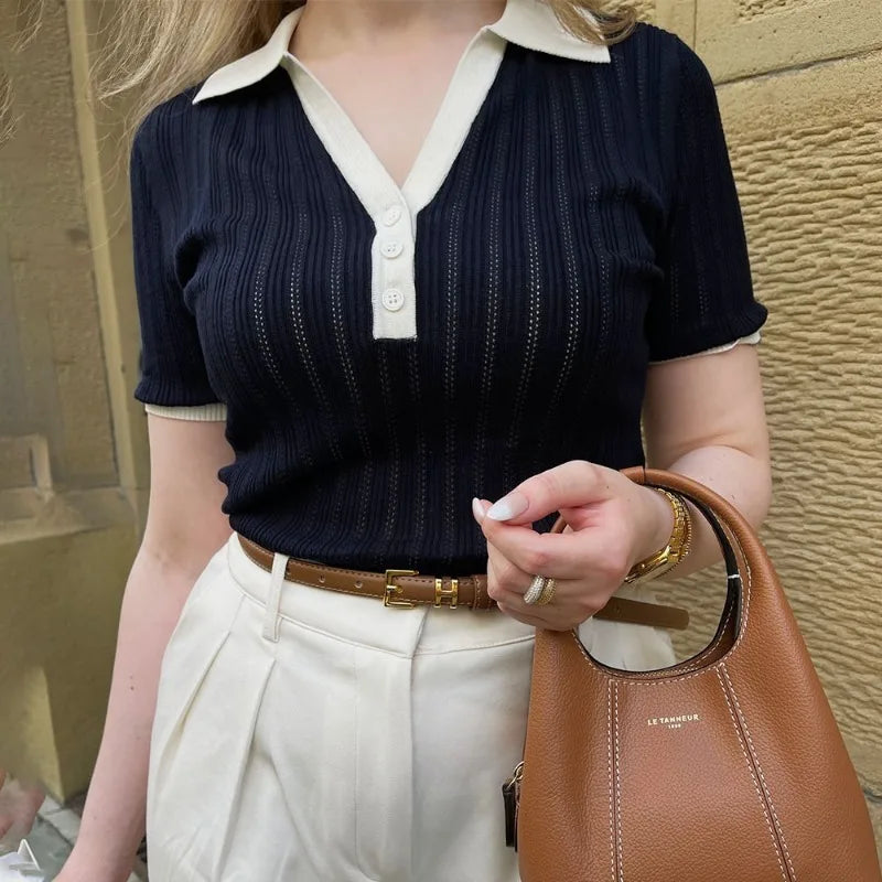 Élise - Contrast Knit Polo
