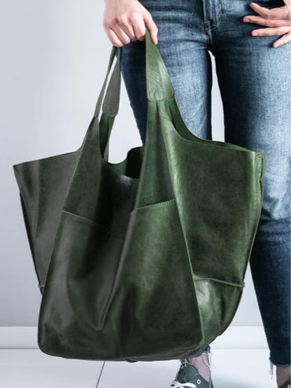 Simple large soft leather large capacity shoulder handbag