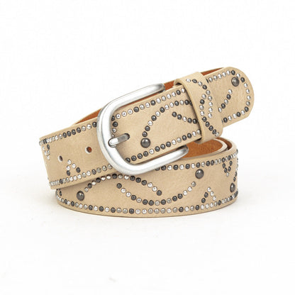 Distressed dark gold cracked PU leather rivet belt