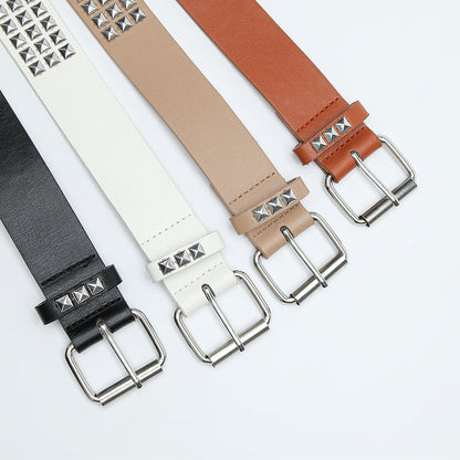 Square bead rivet pyramid inlaid women's belt