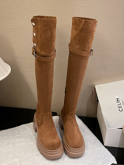 Over the knee boots brown long boots knight boots