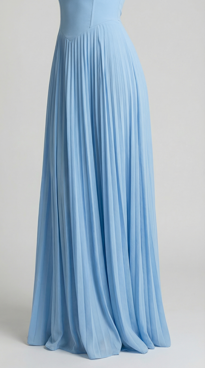 Elegant Strapless Pleated Maxi Dress – Summer Holiday Party Dress