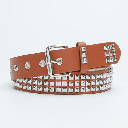 Square bead rivet pyramid inlaid women's belt