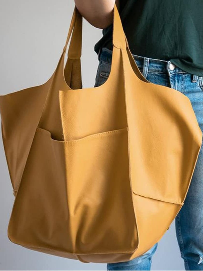 Simple large soft leather large capacity shoulder handbag