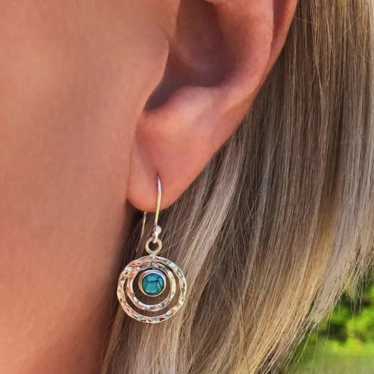 Boho Saturn Earrings with Turquoise Stone in Silver & Gold