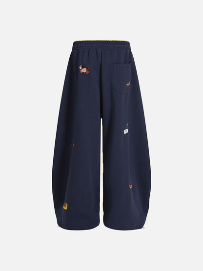 Embroidery Dog Baggy Barrel Sweatpants