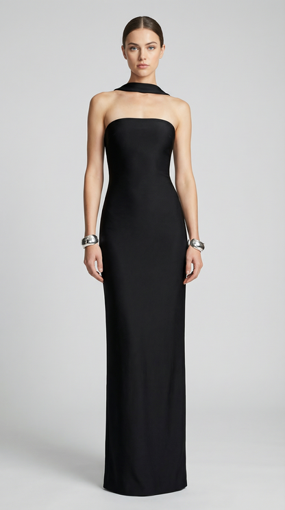 Strapless Halter-Choker Backless Bodycon Maxi Dress