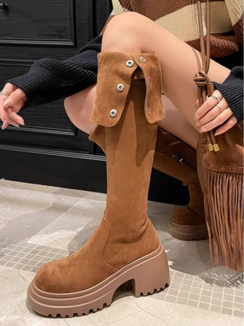 Over the knee boots brown long boots knight boots