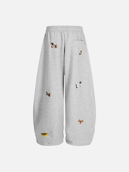 Embroidery Dog Baggy Barrel Sweatpants