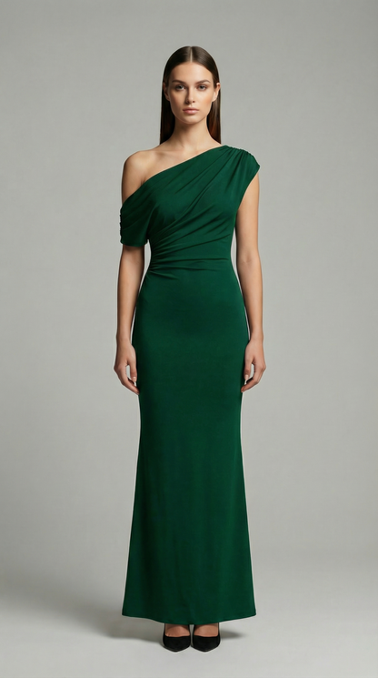 Elegant One-Shoulder Bodycon Maxi Dress – Sleeveless Evening & Prom Dress