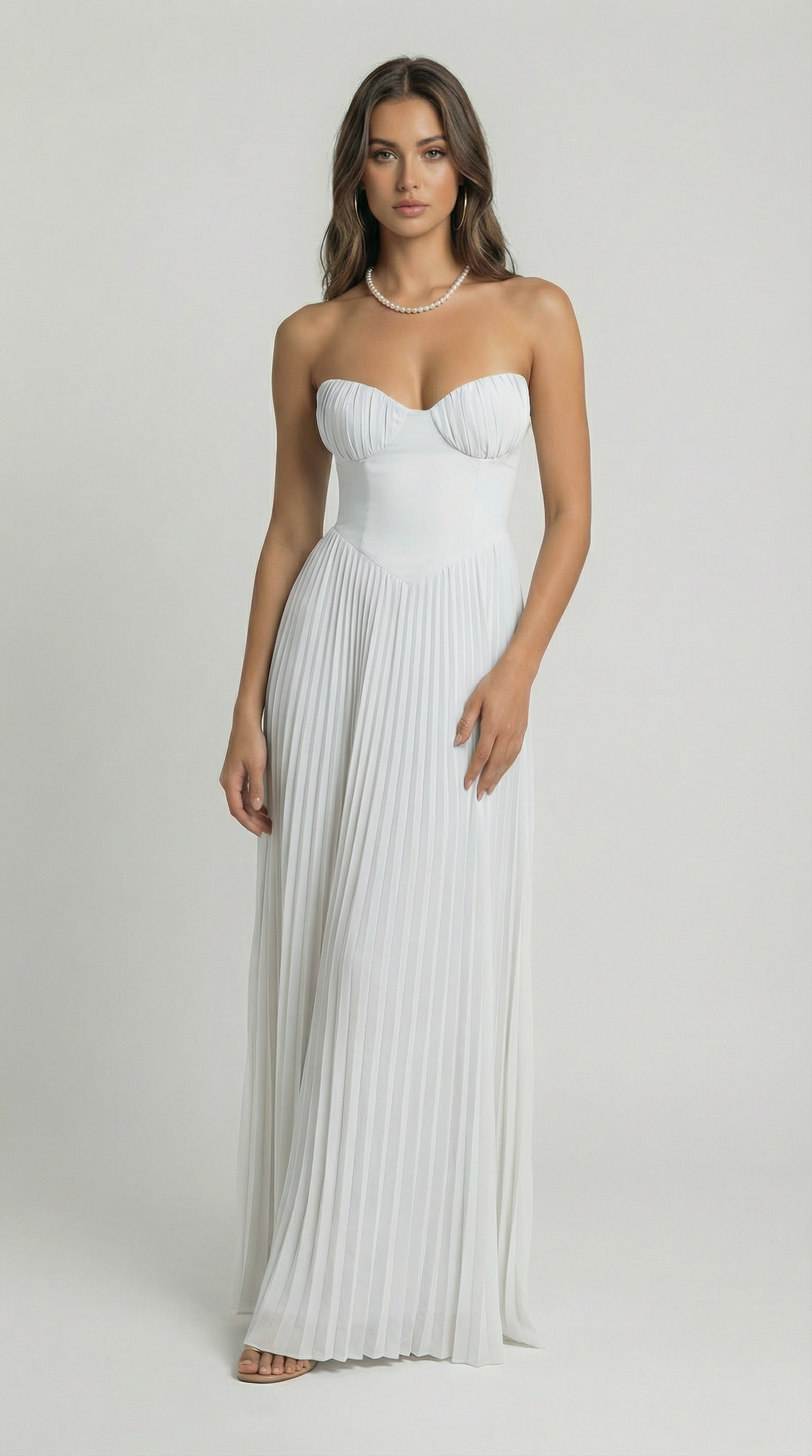 Elegant Strapless Pleated Maxi Dress – Summer Holiday Party Dress