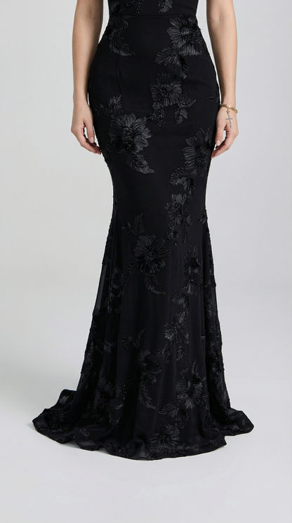 Floral Embroidered Mesh Mermaid Maxi Evening Dress