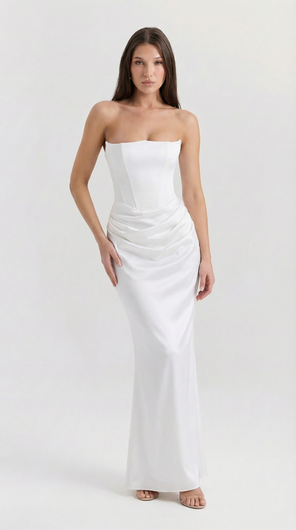Strapless Satin Corset Maxi Dress – Elegant Evening & Gala Gown