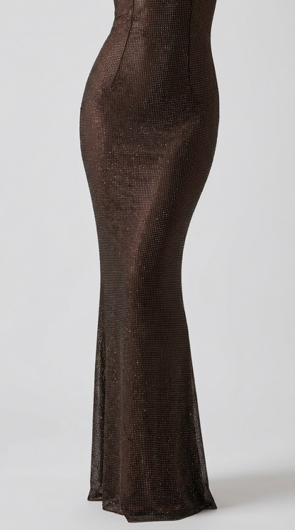 Rhinestone Mesh Backless Slim Maxi Party Dress