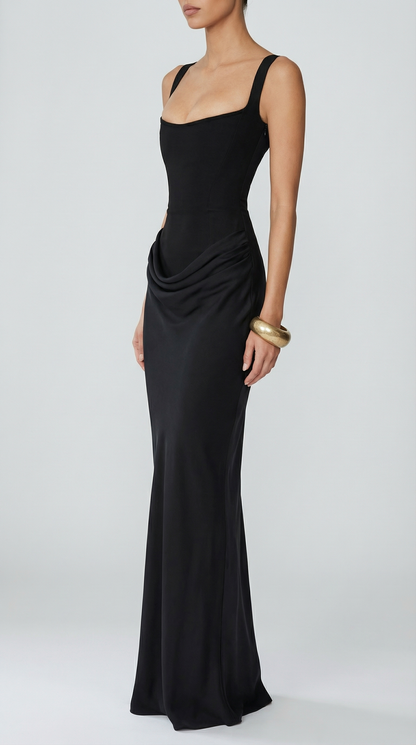Square-Neck Ruched Waist Bodycon Maxi Evening Dress