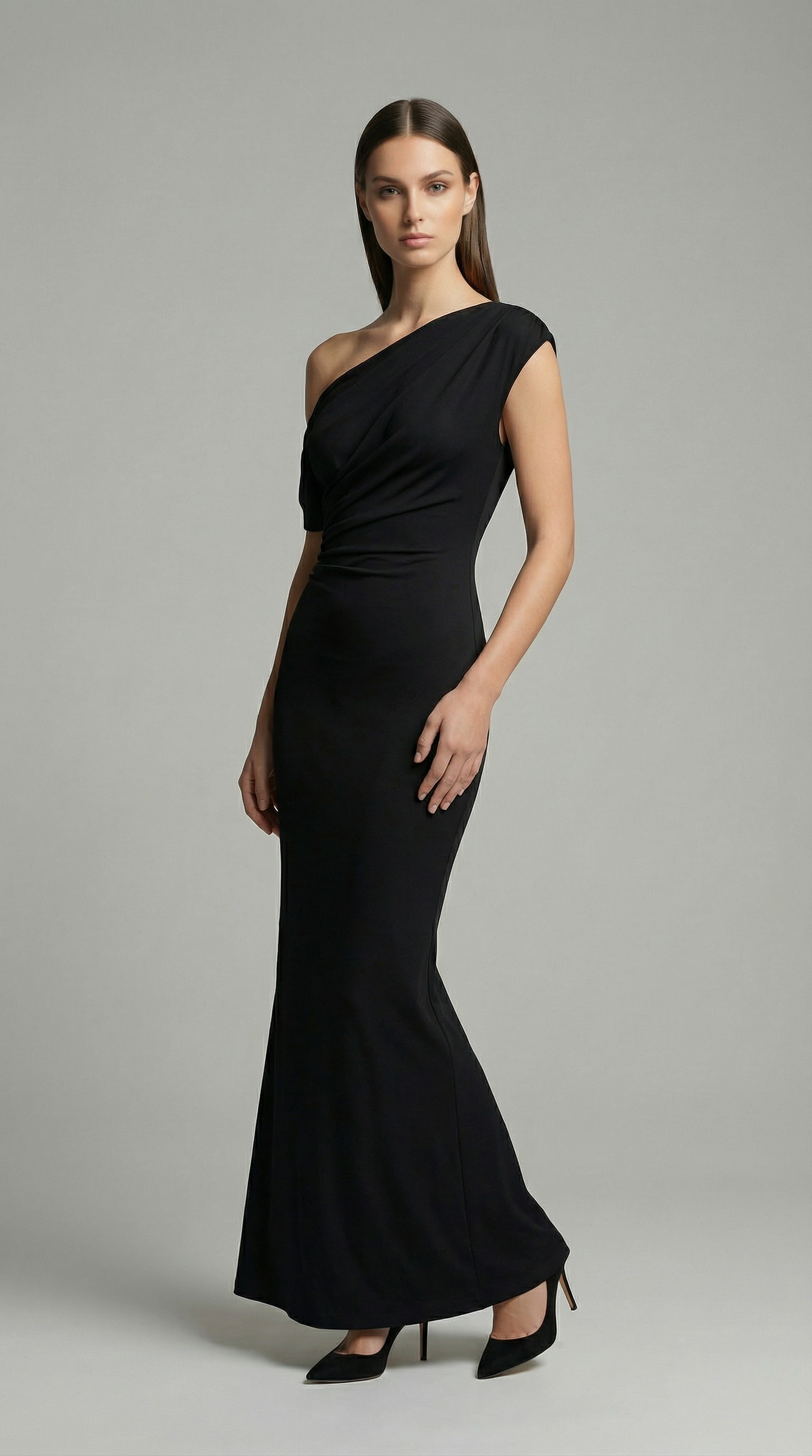 Elegant One-Shoulder Bodycon Maxi Dress – Sleeveless Evening & Prom Dress