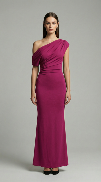 Elegant One-Shoulder Bodycon Maxi Dress – Sleeveless Evening & Prom Dress