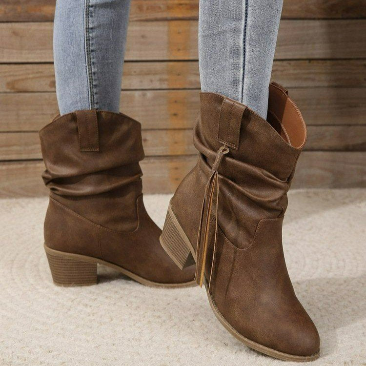 Vintage Western Cowboy Tassel Ankle Boots