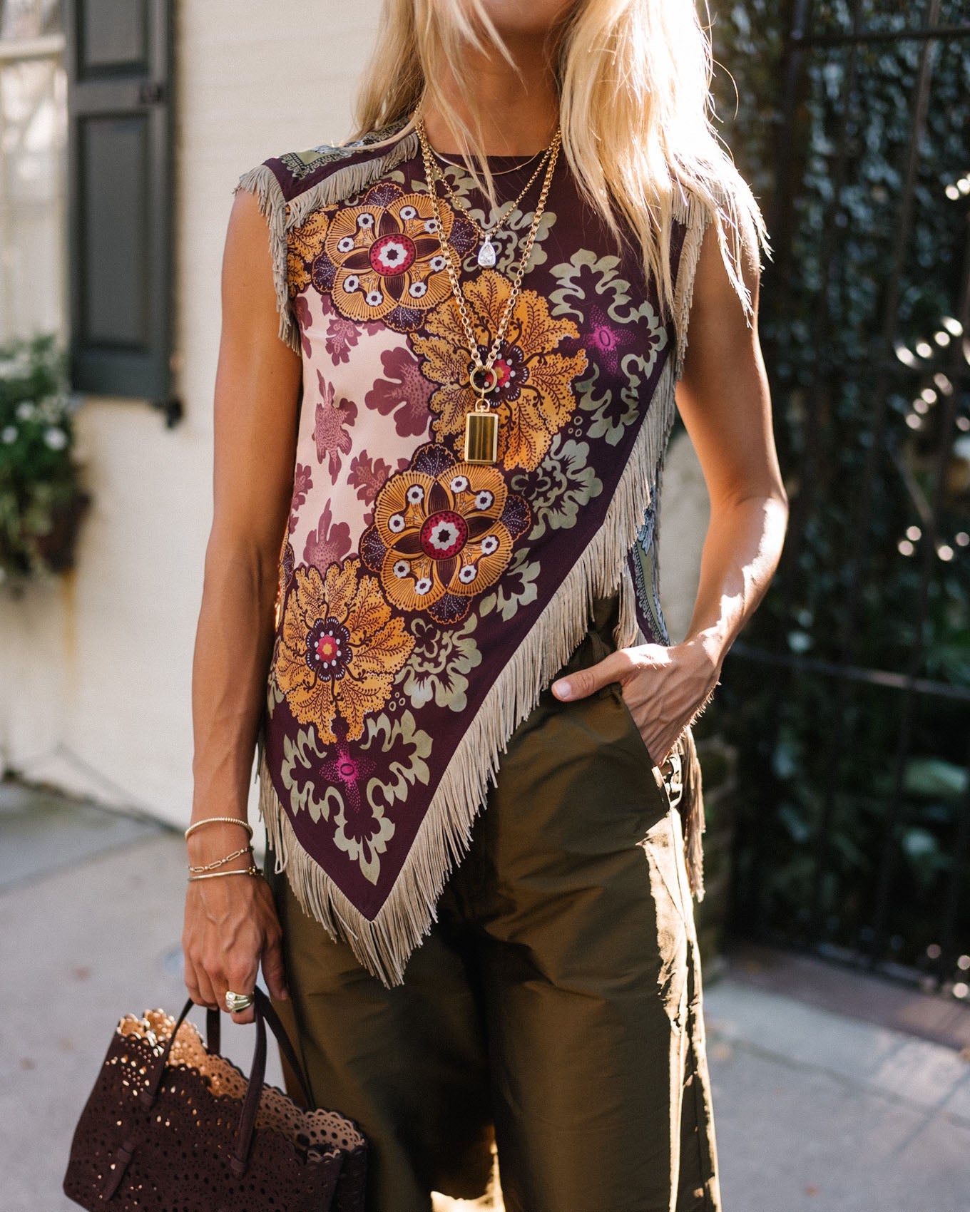 Foulard Effect Fringe Top