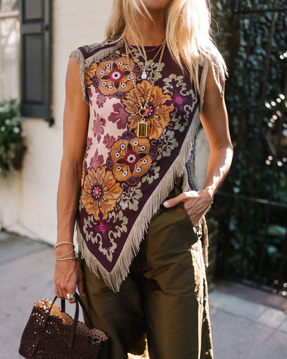 Foulard Effect Fringe Top