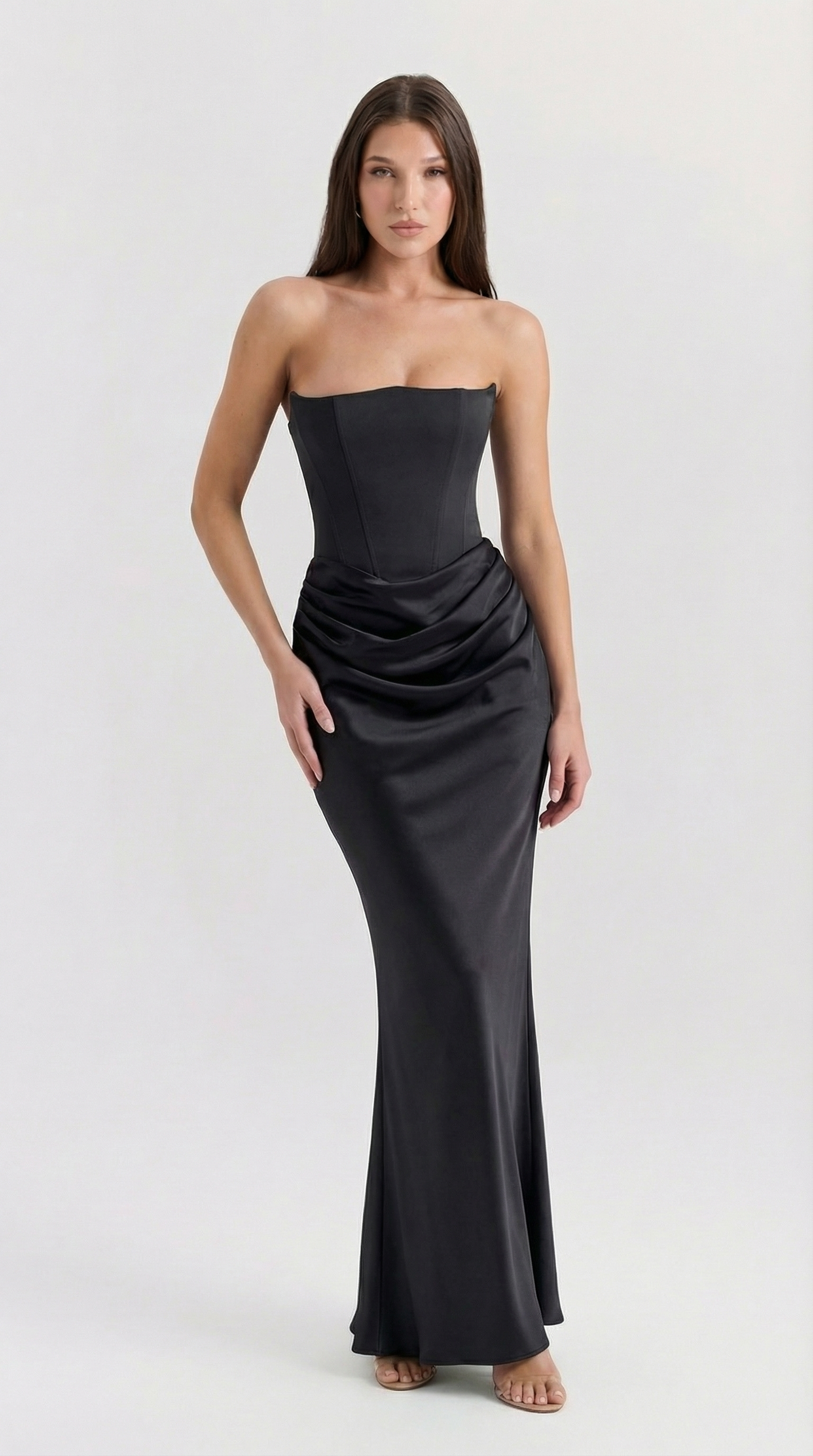 Strapless Satin Corset Maxi Dress – Elegant Evening & Gala Gown