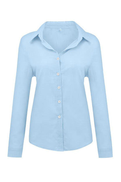 Casual Solid Button Shirt Collar Blouse