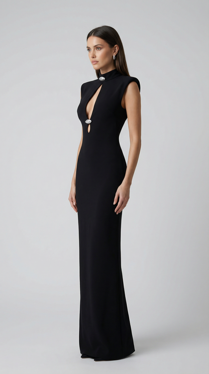 High-Neck Cutout Bodycon Maxi Evening Dress
