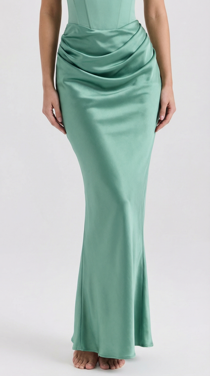 Strapless Satin Corset Maxi Dress – Elegant Evening & Gala Gown