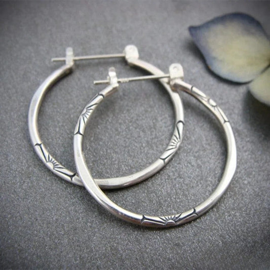 Retro Silver Hoop Earrings