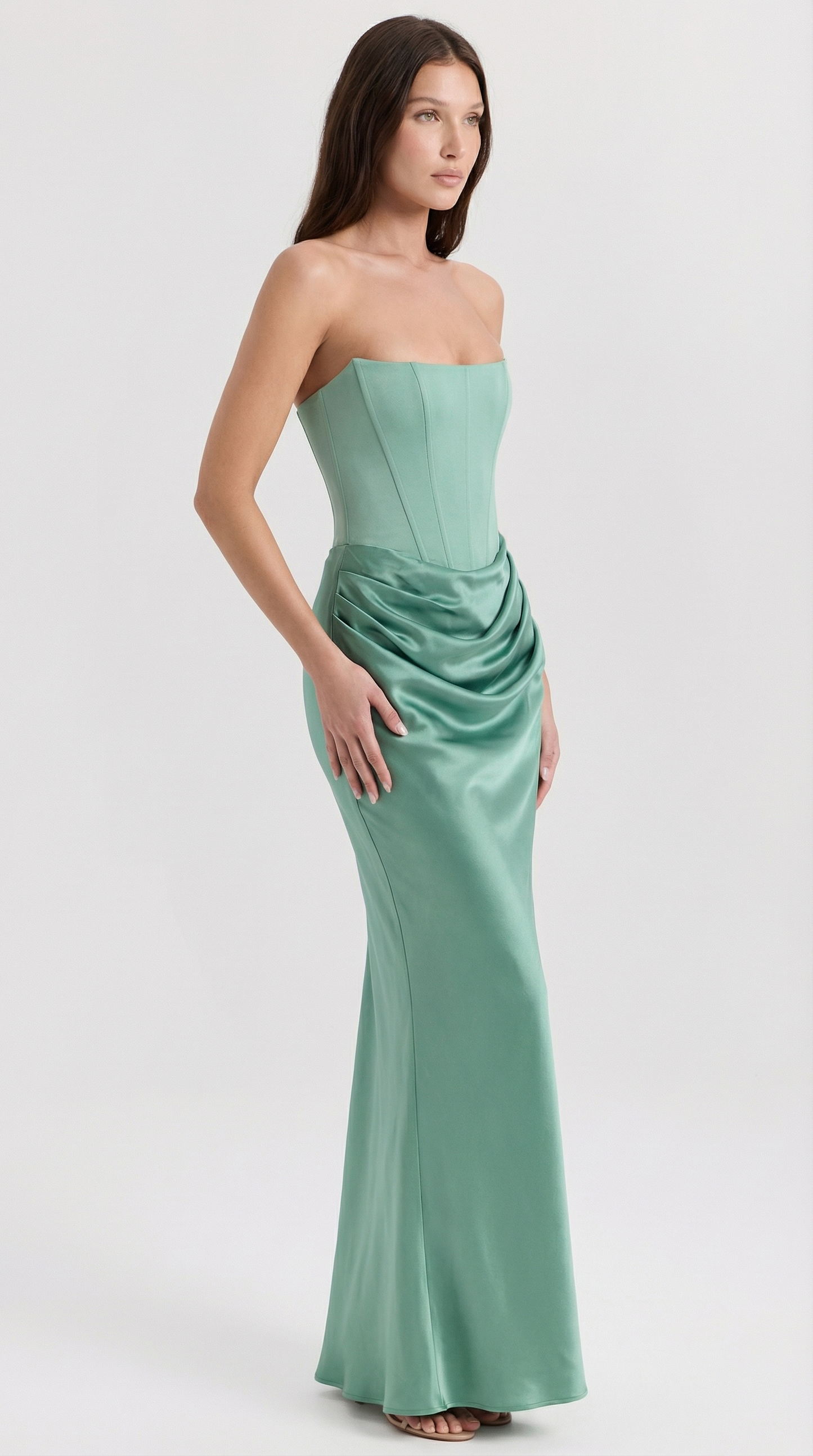 Strapless Satin Corset Maxi Dress – Elegant Evening & Gala Gown