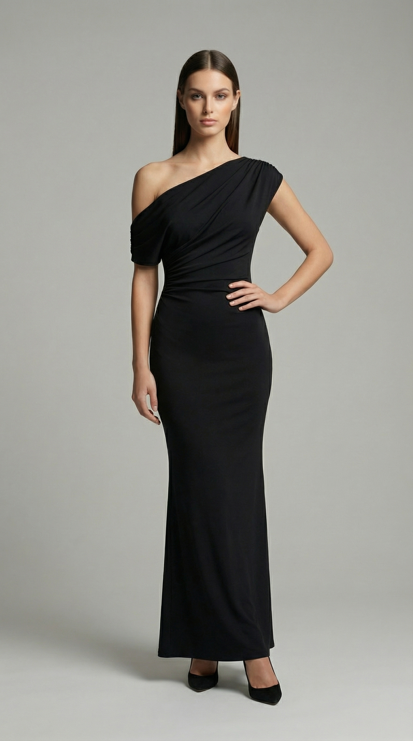Elegant One-Shoulder Bodycon Maxi Dress – Sleeveless Evening & Prom Dress