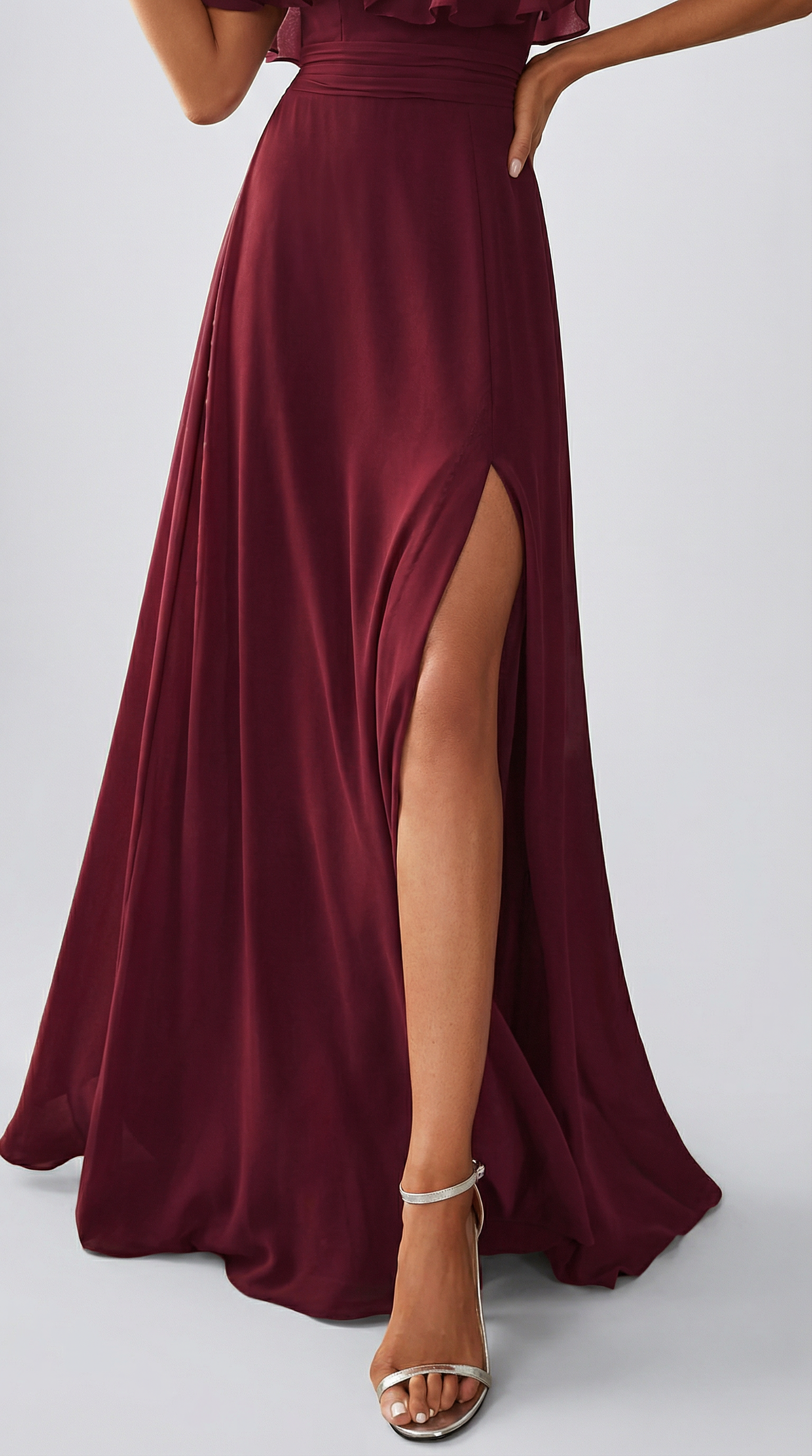 Elegant Off-The-Shoulder Maxi Bridesmaid Dress with High Slit